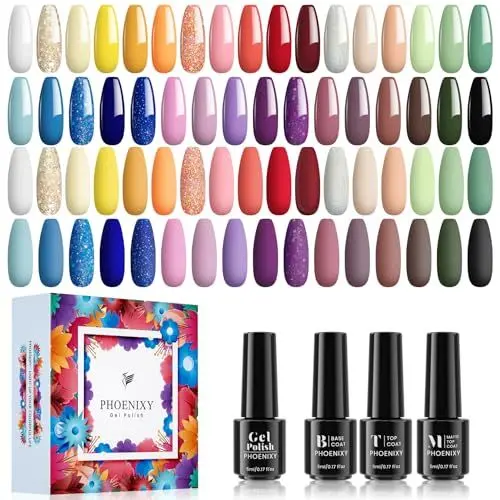 Produktbild: Phoenixy Gel Nagellack Set, 36 Stk. Nagellack Schellack Starter Set Gel Farblack für Nagel mit Unterlack Überlack Matte Überlack Geschenk für Frauen