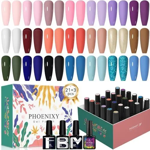 Produktbild: Phoenixy UV Nagellack, 24 Rosa Blau Farben UV Nagellack Set mit Base Top Matt Coat, Gel Nägel Set für Frauen Salon Design zu Hause