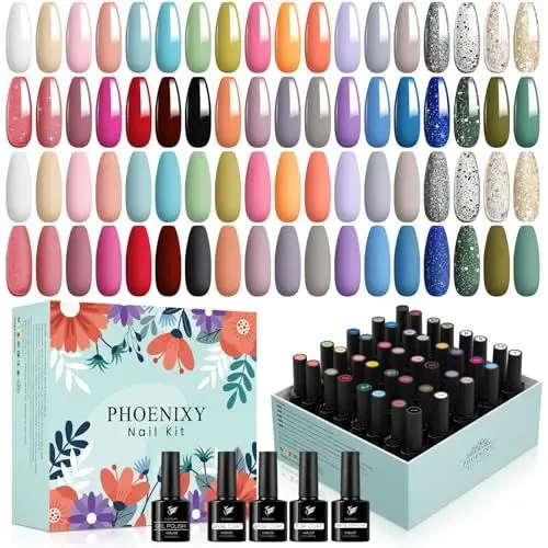 Produktbild: Phoenixy U V Nagellack, 36 Farben Gel Nagel Set mit Unterlack, Überlack, Decklack, Mattlack, U V Nagellack Set Geschenke für Nagelliebhaber