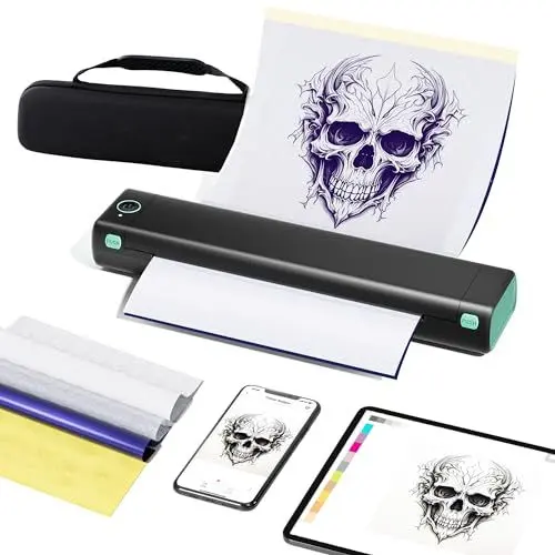 Produktbild: PhoFuta M08F Stencil Drucker, Bluetooth Tattoo Drucker Maschine mit 10 Blätter Stencil Papier & Aufbewahrungsbox, Professionelle Tattoo Stencil Drucker für DIY Tattoo, Kompatibel mit iPad & Handy & PC