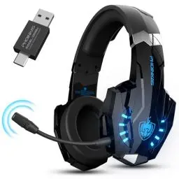 Produktbild: PHOINIKAS Gaming Headset Wireless, Type-C & USB Schnittstelle 2.4GHz Wireless Headset, Headset Mit Mikrofon Geräuschunterdrückung und 7,1 Stereo, für PC/PS4/PS5/Switch/Mac, 30H+ Akkulaufzeit