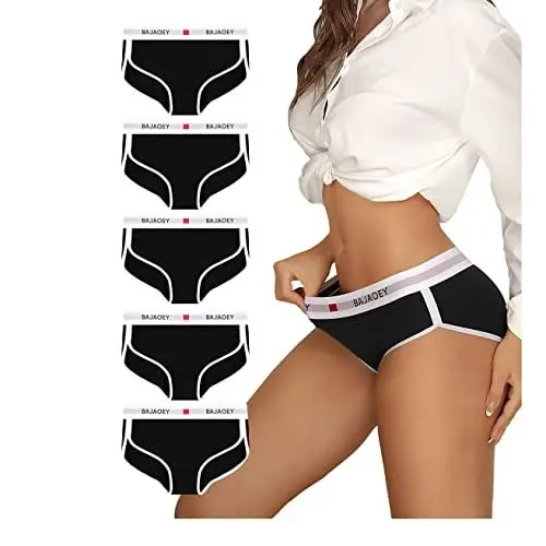 Produktbild: PHOLEEY 5er-Pack Slip Unterhosen Damen Unterwäsche Feuchtigkeitsableitende Baumwolle Atmungsaktives Bikini Höschen für frauen Weiche Bequeme Slips, M