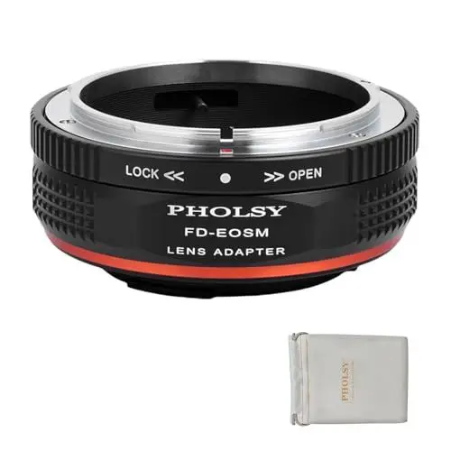 Produktbild: PHOLSY Objektivadapter mit Blendenhebel FD auf EF-M Kompatibel mit Canon FD FL Objektivs auf Canon EF-M (EOS M) Mount Kameragehäuse EOS M, M2, M3, M5, M6, M10, M50, M100, M200, M50 II, M6 II, FD-EOSM