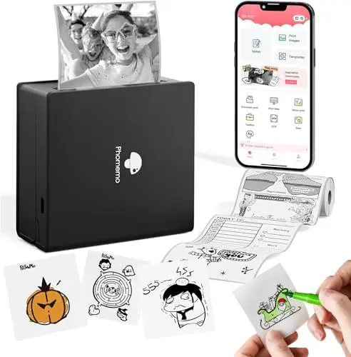 Produktbild: Phomemo M02 Mini Drucker,Bluetooth Taschendrucker,Aufkleber Klein Thermodrucker,Tragbarer Portable Printer,Fotodrucker für Smartphone für Lernen,Studiennotizen,Anatomische Diagramme,Fotos,Schwarz
