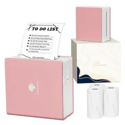 Produktbild: Phomemo M02 Mini Thermodrucker, Tragbarer Bluetooth Etikettendrucker Drucker mit 3 Papierrollen, Kompatibel mit iOS und Android für Studien, Etiketten, Fotos, Gemälde, Notizen - Schwarz - Rosa