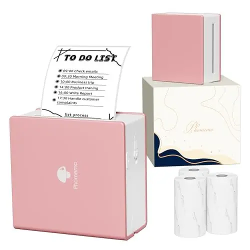 Produktbild: Phomemo M02 Mini Thermodrucker, Tragbarer Bluetooth Etikettendrucker Drucker mit 3 Papierrollen, Kompatibel mit iOS und Android für Studien, Etiketten, Fotos, Gemälde, Notizen - Schwarz - Rosa