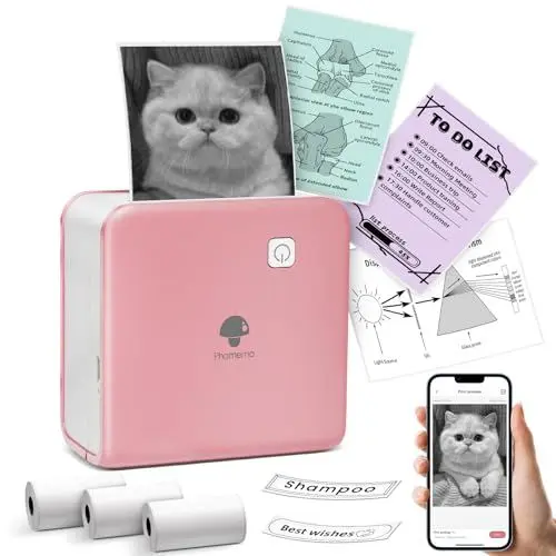 Produktbild: Phomemo M02 Pro Mini Drucker für Smartphone,Tragbarer Thermodrucker Bluetooth Etikettendrucker 300 DPI Taschendrucker mit 3 Papierrollen, Geeignet für Geschenk,Aufkleber,Studiennotizen,Etiketten-Rosa