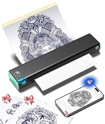 Produktbild: Phomemo M08F Tattoo Drucker Tattoo Stencil Drucker Maschine Tattoo Transfer Drucker Professionelle Thermodrucker Tattoo Kompatibel mit Smartphone und PC mit 10pcs Transferpapier