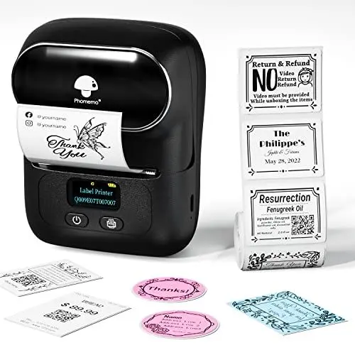 Produktbild: Phomemo M110 Etikettendrucker, Bluetooth Beschriftungsgerät Selbstklebend Edikettengerät Tragbarer Etiketten Drucker Gerät Barcode Sticker Aufkleber Drucker Maschine, mit 1 Rolle 40x30mm Etikett
