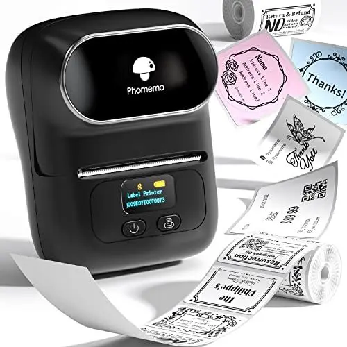 Produktbild: Phomemo M110 Etikettendrucker Bluetooth Etikettendrucker Selbstklebend Thermo Beschriftungsgerät,Tragbarer Label Printer für Barcode,Einzelhandel,Büro,Kompatibel mit Telefonen und PC-System - Schwarz