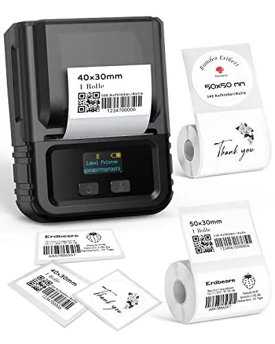 Produktbild: Phomemo M120 Etikettendrucker mit 3 Rollen Etikettenpapier, Bluetooth Thermo Beschriftungsgerät,Tragbare Monochrom Etikettiergerät für kleine Unternehmen, Heimetiketten, for iOS & Android