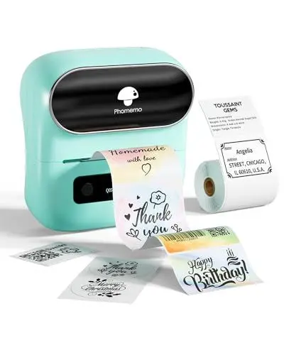 Produktbild: Phomemo M220 Etikettendrucker, Bluetooth Monochrom Edikettengerät Tragbarer Etiketten Drucker, Unterstützung mit Phones&PC, Etikettenhersteller für Zuhause, Einzelhandel, Büro,Grün