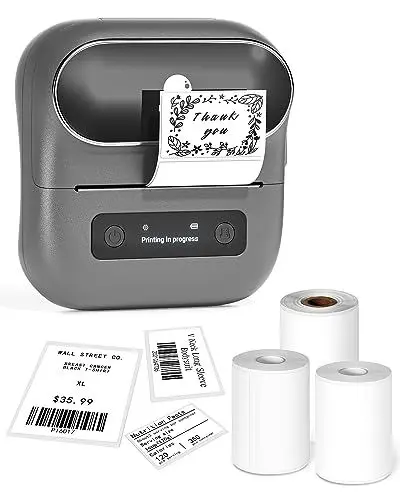Produktbild: Phomemo M220 Etikettendrucker, Grauer Bluetooth Thermo-Etikettendrucker für Barcode, Adresse, Etikettierung, Mailing, Ordneretiketten, Unterstützung mit Phones&PC, mit 3 Rollen Etiketten