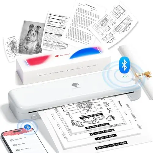 Produktbild: Phomemo M834 Thermodrucker A4, Mobiler Drucker für Unterwegs Kompatibel mit Android und iOS, Tragbare Drucker Unterstützt A4 Thermopapier für Büro, Schule, Zuhause, Unternehmen und Unterwegs