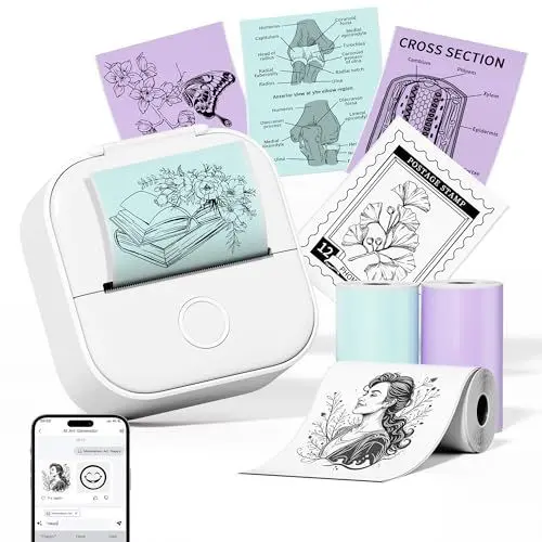 Produktbild: Phomemo Mini Drucker,T02 Handy Fotodrucker für Mobiler,Sticker Thermodrucker Klein 50-53mm Schwarzweißdruck für Telefon und Tablet,Coole Tiny Pocket Thermal Printer für Office Home Schule Zimmer