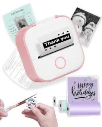 Produktbild: Phomemo Mini Etikettendrucker,T02 Sticker Fotodrucker für Smartphone,Handy Thermodrucker klein mit 3 Rollen Thermal Papier,203dpi Aufkleber Bluetooth Druckbuddy Drucker Schwarz und Weiß Miniprint