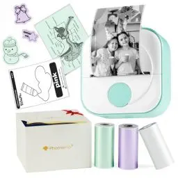 Produktbild: Phomemo Q02 Mini Drucker, Tiny Printer für Studium, Notizen, Bilder, Fotos, Tagebücher, Heimwerken, Sticker Drucker Kompatibel mit Telefon & Tablet, Handy Drucker mit 3 Rollen Papier, Grün