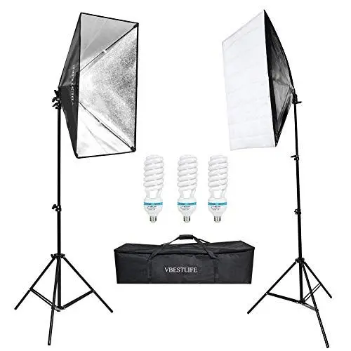 Produktbild: Photostudio Softbox mit 2X 50x70cm Photo Softbox, 3X 135W 5500K E27 Glühbirnen, 2X Lampenhalter und Koffer, Studio- und Outdoor-Fotoausrüstung
