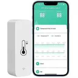 Produktbild: PHOVOLT WLAN Hygrometer Thermometer Sensor, kabelloser intelligenter Temperatur und Feuchtigkeitsmonitor mit Remote App Benachrichtigungsalarm, für Zuhause, Gewächshaus (1 Stück)