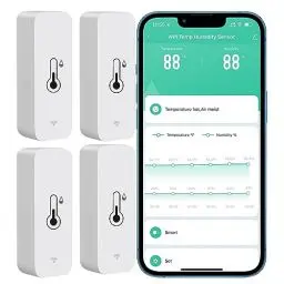 Produktbild: PHOVOLT WLAN Hygrometer Thermometer Sensor, kabelloser intelligenter Temperatur und Feuchtigkeitsmonitor mit Remote App Benachrichtigungsalarm, für Zuhause, Gewächshaus (4 Stück)