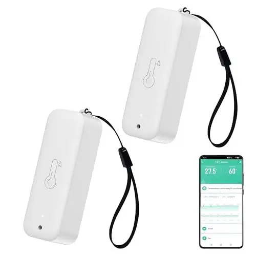 Produktbild: PHOVOLT WiFi-Hygrometer-Thermometer-Sensor – Kabelloser Temperatur- und Feuchtigkeitssensor für den Innen- und Außenbereich mit Remote-App-Benachrichtigung für Gewächshäuser und Häuser Weiß 2pack