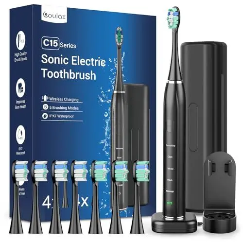 Produktbild: Elektrische Zahnbürste Schallzahnbürste für Erwachsene - Whitening Ultraschall Zahnbürste Elektrisch mit Reiseetui und Ladestation, Electric Toothbrush Mit 8 Bürstenköpfe, 5 Putzmodi, 40000VPM