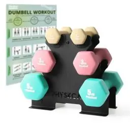 Produktbild: PhysKcal Hanteln 6er Set mit Stahl Hantelständer | 18kg Kurzhantel Set Hantelset | Gewichte für Krafttraining | Fitness Hanteln für Frauen & Männer | Dumbbells