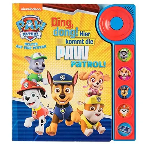 Produktbild: PI Kids PAW Patrol - Ding, dong! Hier kommt die PAW Patrol - Soundbuch - Pappbilderbuch mit Klingelknopf und 5 spannenden Geräuschen für Kinder ab 3 Jahren