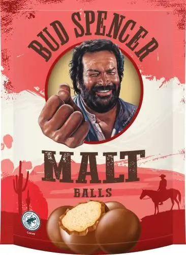 Produktbild: Piasten Bud Spencer Malt Balls 120g – Cremige Malzfüllung umhüllt von knackiger Milchschokolade (1 x 120g)