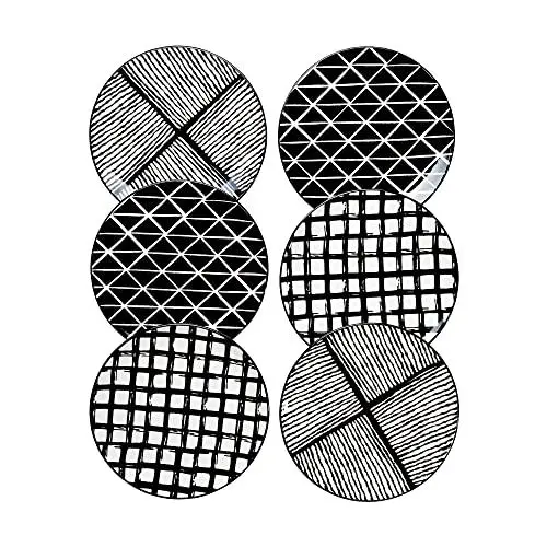 Produktbild: Piatti Naturali Teller Set 6 Personen - Ø 26 cm, Pastateller, Frühstücksteller, Kuchenteller, Spülmaschinenfest - Schwarz