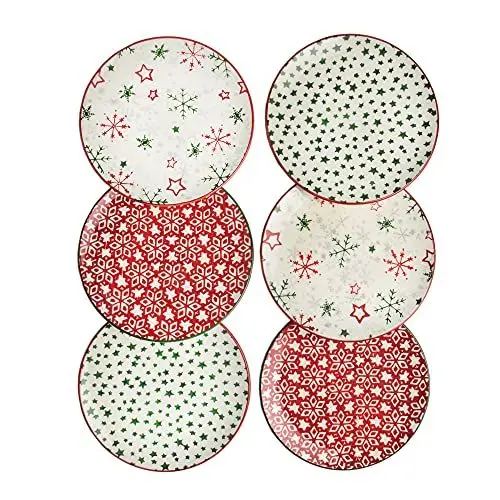 Produktbild: Piatti Naturali Teller set 6 Personen - Ø 21 cm, Pastateller, Frühstücksteller, Kuchenteller, Spülmaschinenfest - Christmas