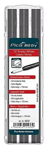 Produktbild: Pica 6050 Zimmermansminen/Ersatz – Minen | für trockenes Holz und zur Holzbearbeitung | 24 Stück, Rechteckminen, 150 mm lang, Härtegrad : 2 H