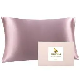 Produktbild: PiccoCasa 22 Momme 100% Seide Kissenbezug Haar- und Hautpflege Kissenhülle Maulbeerseide Kopfkissenbezug mit Reißverschluss & Geschenkbox, Mauve 40x80cm