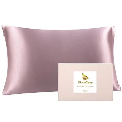 Produktbild: PiccoCasa 22 Momme 100% Seide Kissenbezug Haar- und Hautpflege Kissenhülle Maulbeerseide Kopfkissenbezug mit Reißverschluss & Geschenkbox, Mauve 40x80cm