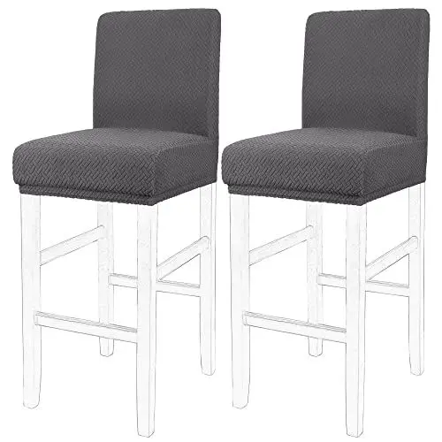 Produktbild: PiccoCasa 2 Stück Barhocker Stretch Barhocker Cover Pub Counter Short Back Stuhlhussen mit Gummiboden Grau