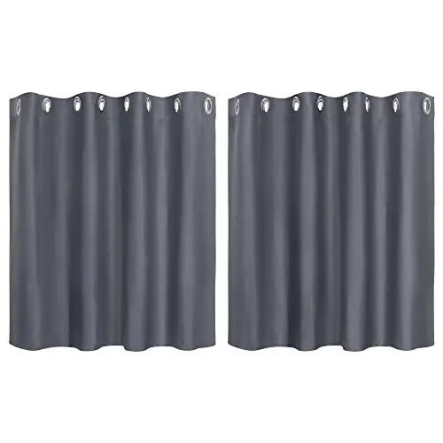 Produktbild: PiccoCasa 2er Set Gardine für Küche Polyester Scheibengardine Kurzgardine Blickdicht Kleine Gardine Grau 90H x 132B cm