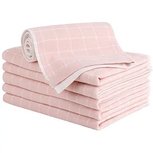 Produktbild: PiccoCasa Geschirrtuch Leinen 6er Set 34x74cm Baumwolle Reinigungstuch kariert Geschirrtücher es und fusselfreies Küchentücher Rosa