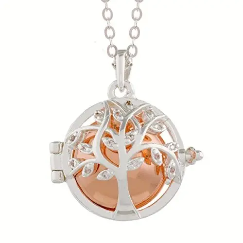 Produktbild: Pick Your Angel PYA „Tree of Life“ Engelsrufer Kette mit Anhänger und Klangkugel aus 925 Sterling Silber 45cm Spiritueller Damen Schmuck mit Lebensbaum Kettenanhänger, Halskette und Farbkugel.