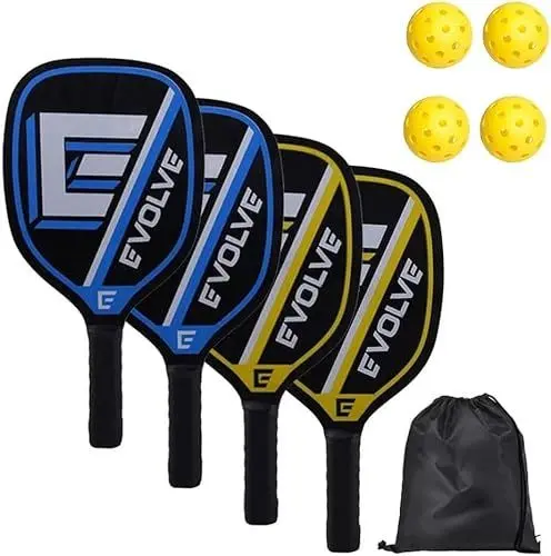 Produktbild: Pickleball Paddles Schläger Set mit 4 Pickleball-Schlägern, 4 Bällen, Tragbare Tasche,Pickleball-Set, Geeignet FüR Indoor Und Outdoor - Sportarten, AnfäNger (Yellow)
