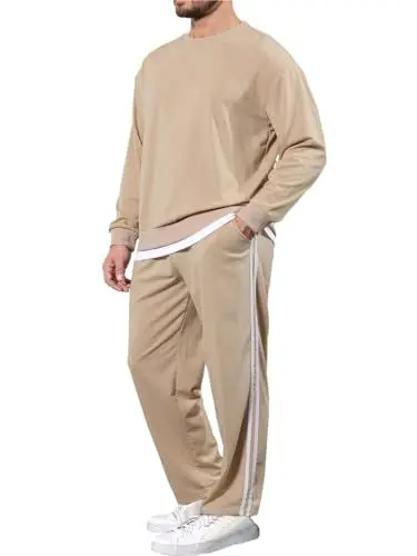 Produktbild: PICKLION Trainingsanzug Herren Jogginganzüge Atmungsaktiv Langarm Fitness Sporthose Activewear Sets Workout Tracksuit Beige M