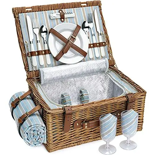 Produktbild: HappyPicnic Wicker Picknickkorb für 4 Personen, Willow Storage Hamper Service Geschenkset für Camping und Party im Freien (M for 2 Persons)