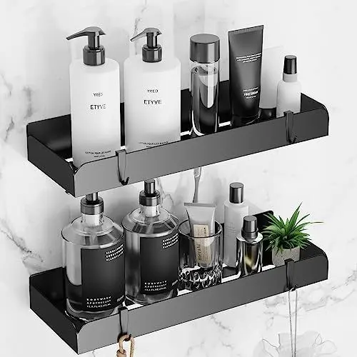 Produktbild: pickpiff 2 Stück Duschablage Ohne Bohren Duschregal Badregal Wandregal Ablage Dusche Duschkorb Badezimmer Organizer Shower Shelf Regal für Bad und Küche, Metall Edelstahl, Schwarz
