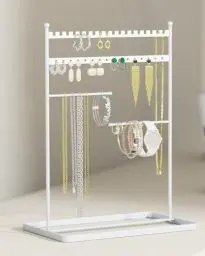 Produktbild: pickpiff Schmuck Organizers, Schmuckständer 32cm Hoch, 4 bar Robust Schmuckaufbewahrung Reise, Schmuckschrank Organizer für Halskette, Armband, Parfüm und Ohrringe, Deko Aesthetic Accessoires, Weiß