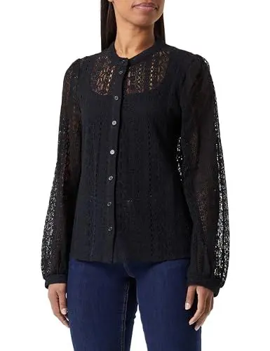 Produktbild: PIECES Damen Pcjia Ls Lace Shirt, Schwarz, XS
