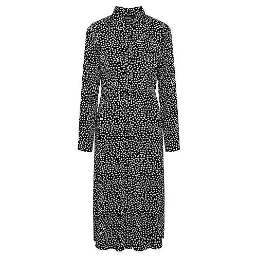 Produktbild: PIECES Damen Pcnova Ls Midi Dress Noos Bc, Black/AOP:Cloud Dancer Dot, M