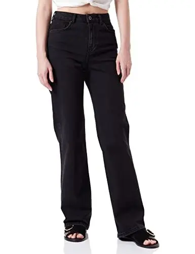 Produktbild: PIECES Damen Pcholly Hw Wide BLC Noos Bc Jeanshose, Black Denim, 29W / 30L EU