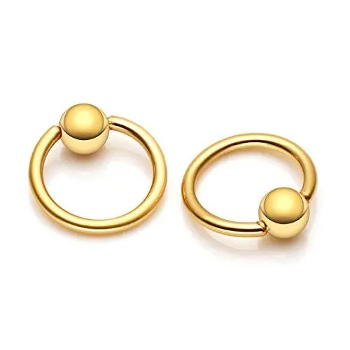 Produktbild: PiercingJ 2x 1.2mm 316L Edelstahl BCR Ball Closure Ring Klemmring mit Kugel für Tragus Helix Ohr Nase Lippe Zunge Septum Brust Unisex, Silber/Gold/Schwarz/Rosegold (Innendurchmesser: 8mm, Gold)