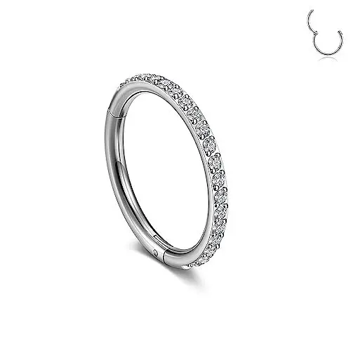 Produktbild: PiercingJak 16G Segmentring Clicker Septum Tragus Helix Ohr Daith Piercing Edelstahl Nasenpiercing Lippenpiercing Ring 10mm mit Zirkonia, Silber