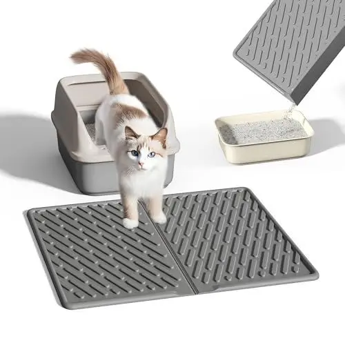 Produktbild: Pieviev Katzenklo Matte, 61×43cm Katzenstreu Matte vor Katzentoilette, Wasserdichte Katzenklo Unterleger zum Auffangen von Katzenstreu, Leichte EVA Katzenmatte in Grau