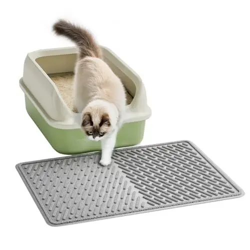 Produktbild: Pieviev Katzenstreu Matte 58×43cm, Wasserdichte Katzenmatte für Katzentoilette, Strukturierte Katzenklo Unterleger zum Auffangen von Katzenstreu, Rutschfeste Katzenstreumatte, Leicht zu reinigen, Grau